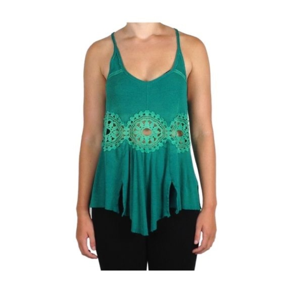 Free People Green Crochet Cut Out Tank Top